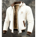 White Men's Quilted Hooded Winter Jacket with Zip Front & Sherpa Lining