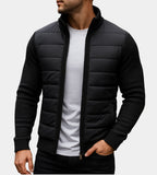 Black Men's Quilted Jacket with Fleece Lining & Knit Sleeve Detail