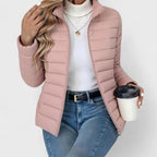 Pink Women's Quilted Jacket with Stand Collar & Zip Pockets — Lola