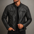 Men's Quilted Jacket with Zip-Front Closure & Snap Collar - Worn Lifestyle Front