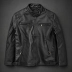 Black Men's Quilted Jacket with Zip-Front Closure & Snap Collar