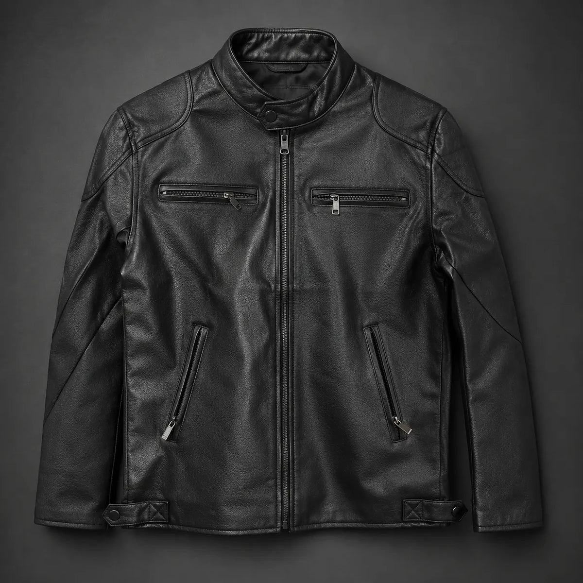 Black Men's Quilted Jacket with Zip-Front Closure & Snap Collar