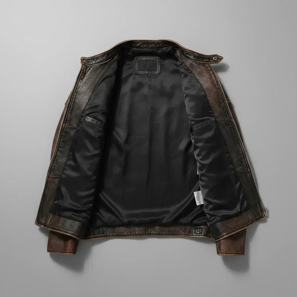 Men's Quilted Jacket with Zip-Front Closure & Snap Collar - Interior Open Flat