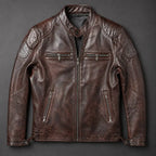 Brown Men's Quilted Jacket with Zip-Front Closure & Snap Collar