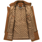 Men's Quilted Wool Coat with Ribbed Stand Collar & Insulated Lining - Lining Detail