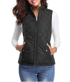 Black Women's Lightweight Quilted Gilet with Zip-Up Front & Snap Pockets