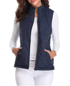 Blue Women's Lightweight Quilted Gilet with Zip-Up Front & Snap Pockets
