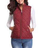 Burgundy Women's Lightweight Quilted Gilet with Zip-Up Front & Snap Pockets