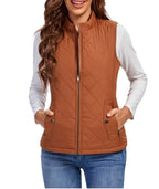 Khaki Women's Lightweight Quilted Gilet with Zip-Up Front & Snap Pockets