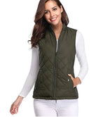 Olive Green Women's Lightweight Quilted Gilet with Zip-Up Front & Snap Pockets