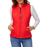 Red Women's Lightweight Quilted Gilet with Zip-Up Front & Snap Pockets