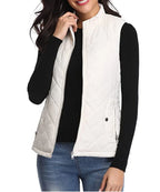 White Women's Lightweight Quilted Gilet with Zip-Up Front & Snap Pockets