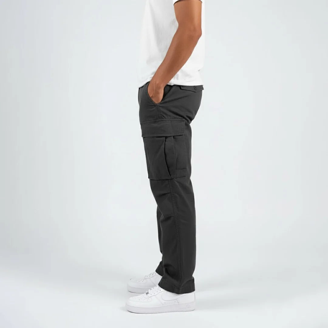 Black Men's Cargo Trousers with Relaxed Fit & Side Pockets