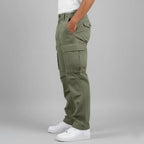 Men's Cargo Trousers with Relaxed Fit & Side Pockets - Side Profile Stance