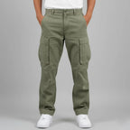 Dark Green Men's Cargo Trousers with Relaxed Fit & Side Pockets