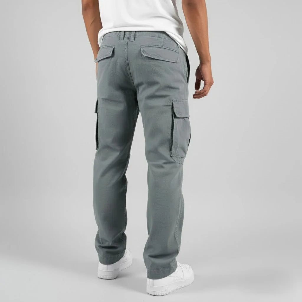 Men's Cargo Trousers with Relaxed Fit & Side Pockets - Back Full Pose