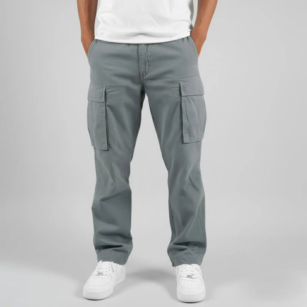 Grey Men's Cargo Trousers with Relaxed Fit & Side Pockets