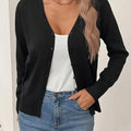 Black Women's Ribbed Cardigan with V-Neck & Button-Front Design