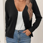 Black Women's Ribbed Cardigan with V-Neck & Button-Front Design