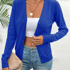 Royal Blue Women's Ribbed Cardigan with V-Neck & Button-Front Design
