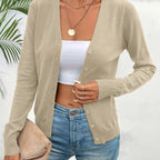 Khaki Women's Ribbed Cardigan with V-Neck & Button-Front Design