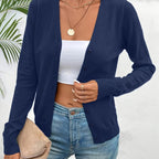 Navy Women's Ribbed Cardigan with V-Neck & Button-Front Design