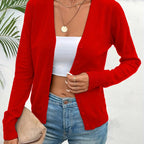 Red Women's Ribbed Cardigan with V-Neck & Button-Front Design