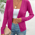 Rose Red Women's Ribbed Cardigan with V-Neck & Button-Front Design