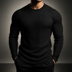 Black Men's Ribbed Sweater with Crew Neck & Fitted Cuffs