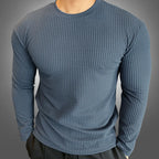 Blue Men's Ribbed Sweater with Crew Neck & Fitted Cuffs