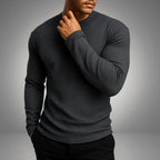 Grey Men's Ribbed Sweater with Crew Neck & Fitted Cuffs