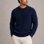 Navy Men's Ribbed Crew Neck Sweater with Raglan Shoulders & Ribbed Cuffs