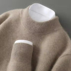 Camel Women's Cashmere Sweater with Ribbed Mock Neck & Cuffs