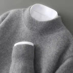 Dark Grey Women's Cashmere Sweater with Ribbed Mock Neck & Cuffs