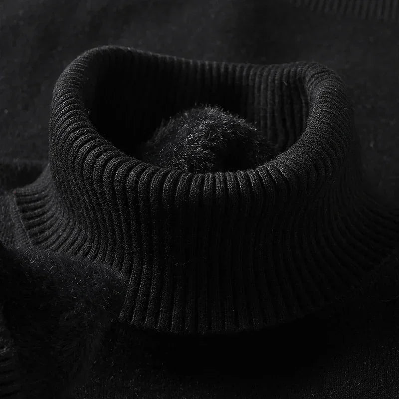 Men's Ribbed Turtleneck Sweater with Tailored Fit - Collar Detail Dark