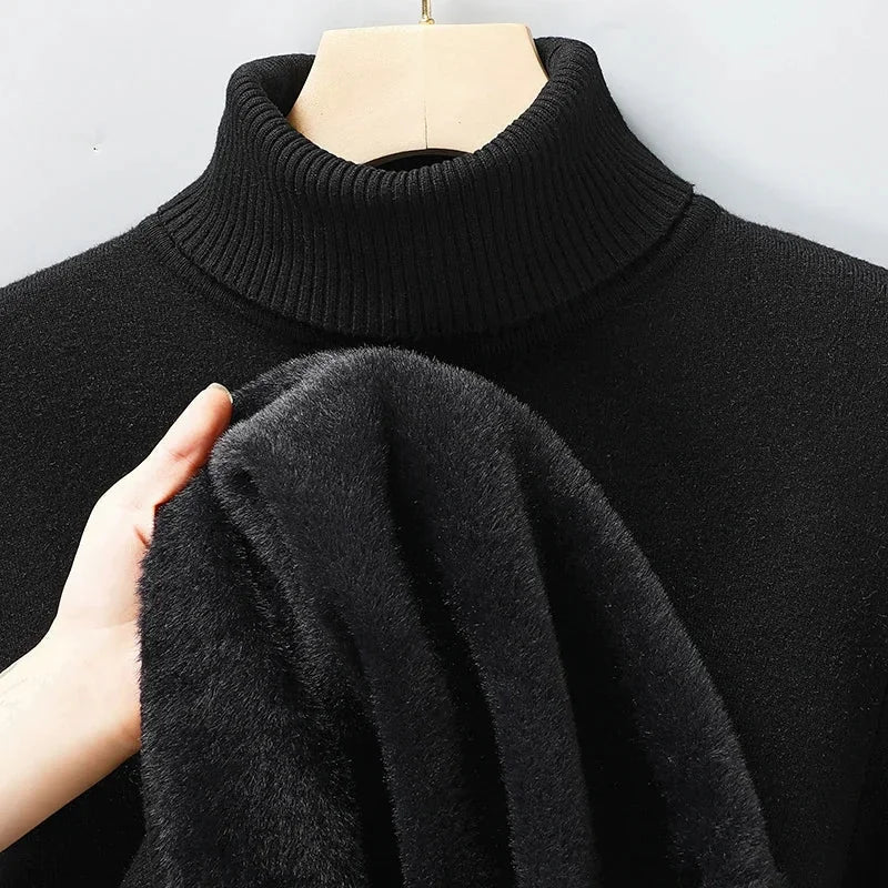 Men's Ribbed Turtleneck Sweater with Tailored Fit - Collar Detail Hand