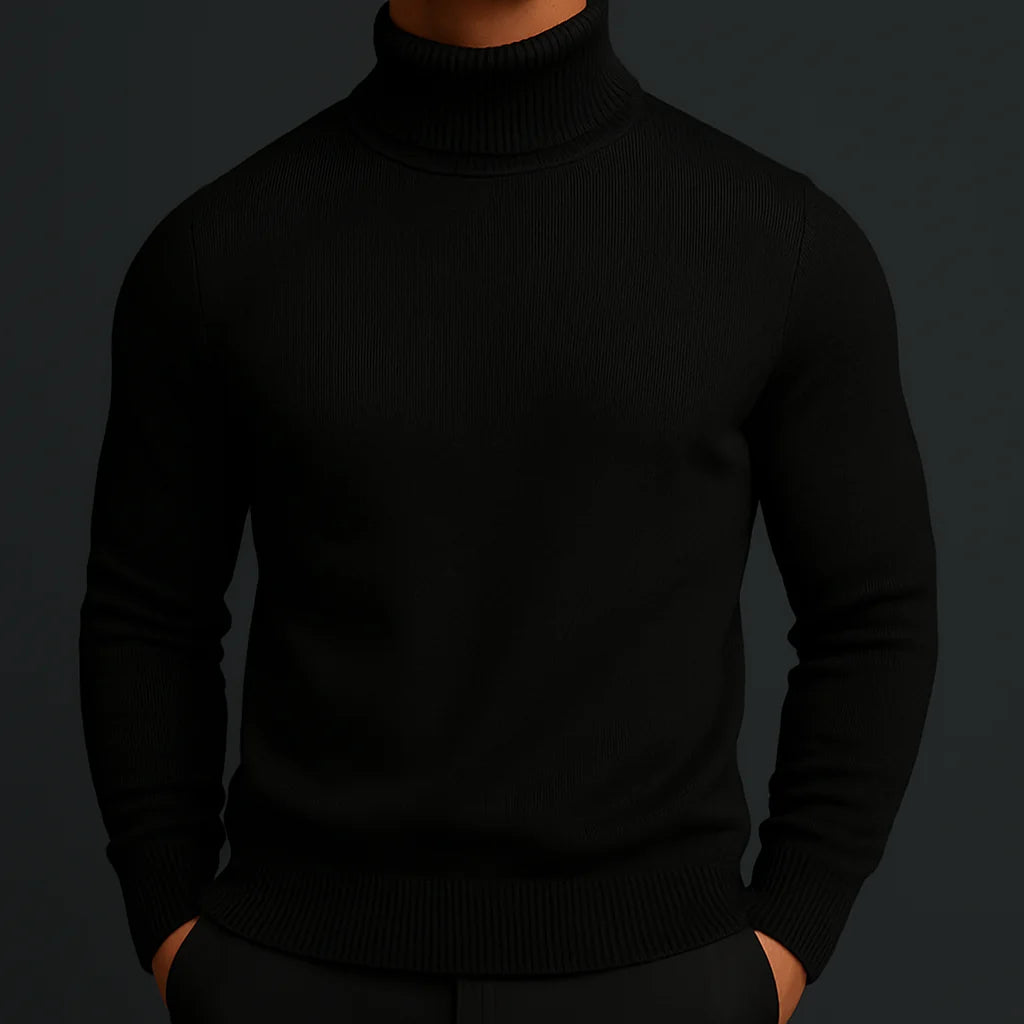 Black Men's Ribbed Turtleneck Sweater with Tailored Fit — Luke