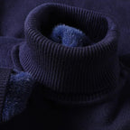 Blue Men's Ribbed Turtleneck Sweater with Tailored Fit — Luke - Collar Detail Dark Navy
