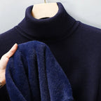 Men's Ribbed Turtleneck Sweater with Tailored Fit - Collar Detail Hand Navy