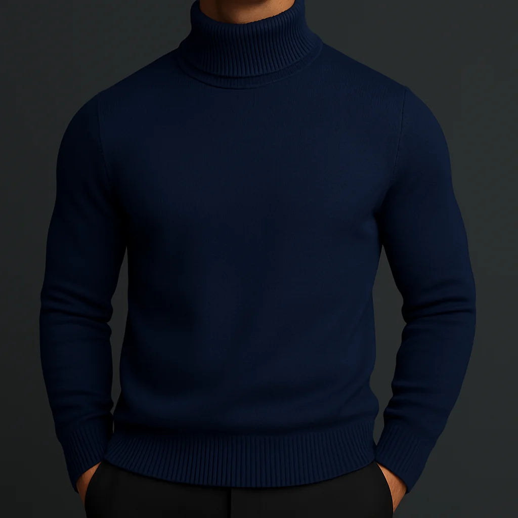 Blue Men's Ribbed Turtleneck Sweater with Tailored Fit