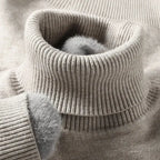 Men's Ribbed Turtleneck Sweater with Tailored Fit - Collar Detail Hand