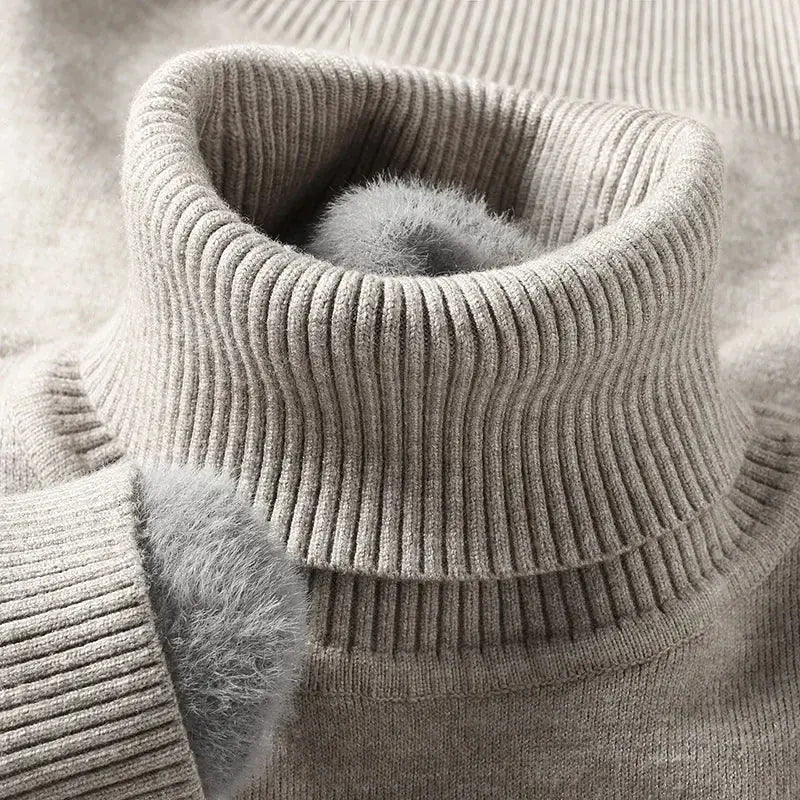 Men's Ribbed Turtleneck Sweater with Tailored Fit - Collar Detail Hand