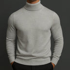 Gray Men's Ribbed Turtleneck Sweater with Tailored Fit