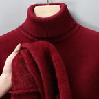 Men's Ribbed Turtleneck Sweater with Tailored Fit - Collar Detail Hand