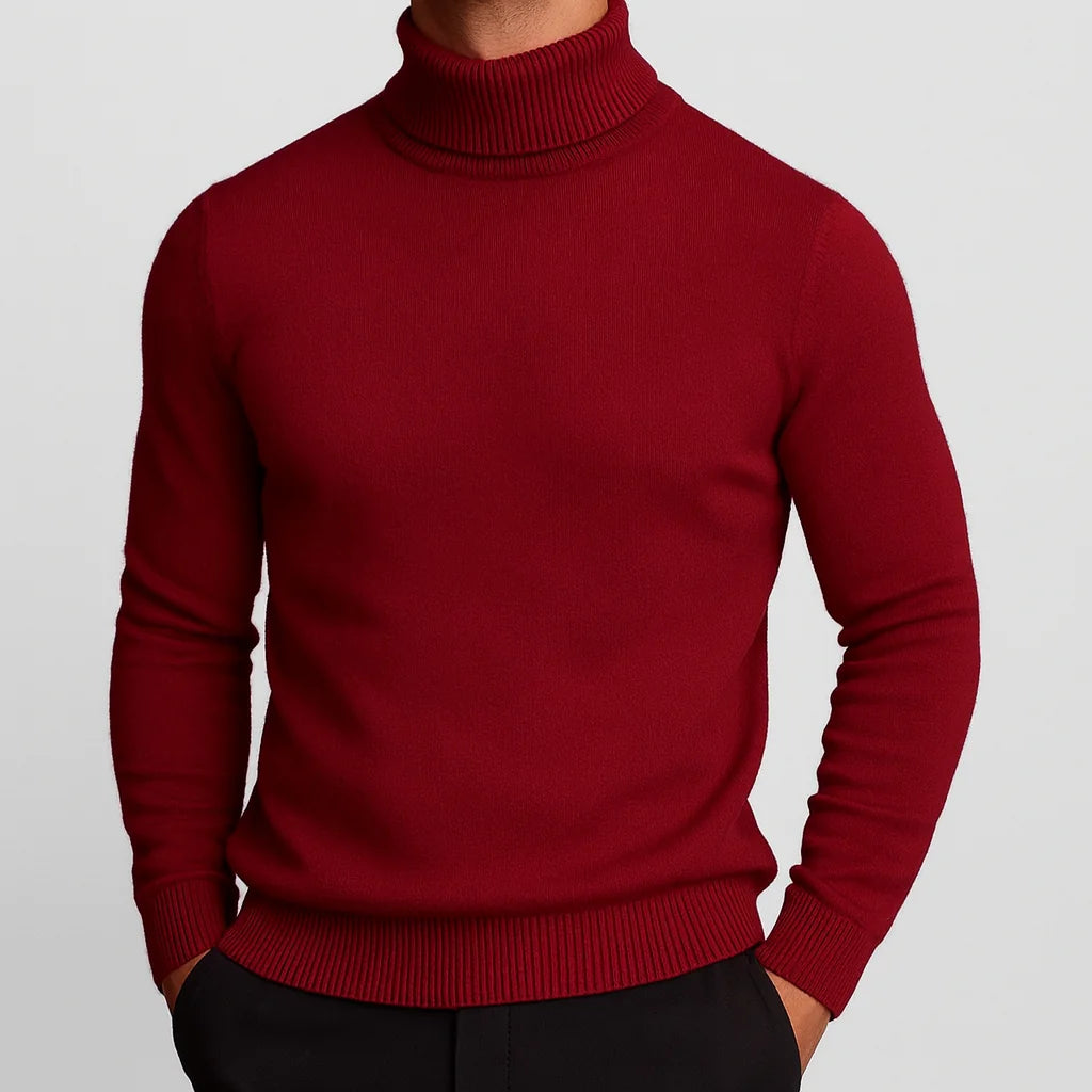 Red Men's Ribbed Turtleneck Sweater with Tailored Fit