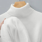 White Men's Ribbed Turtleneck Sweater with Tailored Fit — Luke - Collar Detail Hand
