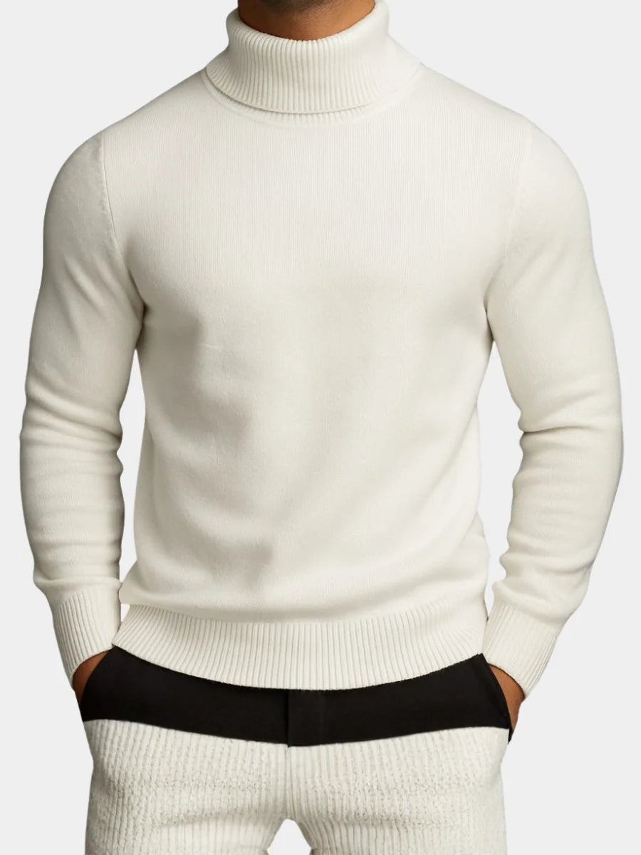 Men's Ribbed Turtleneck Sweater with Tailored Fit - Worn Lifestyle Pants