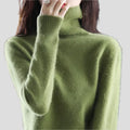 Avocado Green Women's Ribbed Turtleneck Sweater with Fitted Silhouette & Long Sleeves