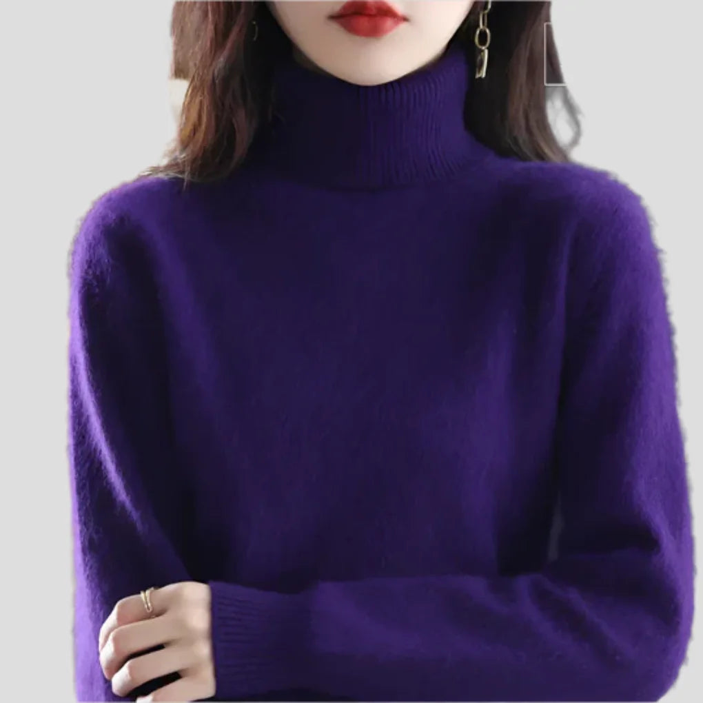 Violet Women's Ribbed Turtleneck Sweater with Fitted Silhouette & Long Sleeves - Arms Crossed Front