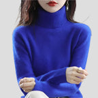Royal Blue Women's Ribbed Turtleneck Sweater with Fitted Silhouette & Long Sleeves - Front Full